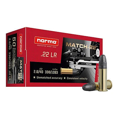 Norma Ammunition 22 Long Rifle 40 Grain Lead Round Nose 50 Count