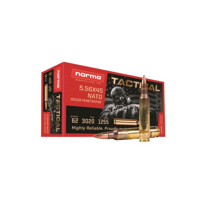 Norma Ammunition 5.56x45mm NATO 62 Grain Full Metal Jacket 50 Count