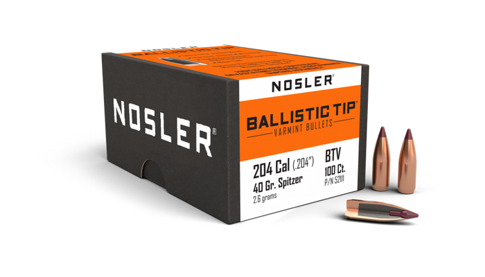 Nosler .204 Diameter 40 Grain Polymer Tip Ballistic Tip 100 Count Bullets