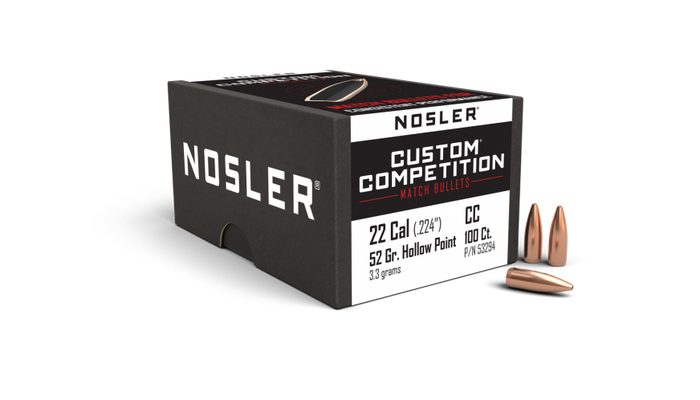 Nosler .224 Diameter 52 Grain Boat Tail Hollow Point Custom Competition Bullets