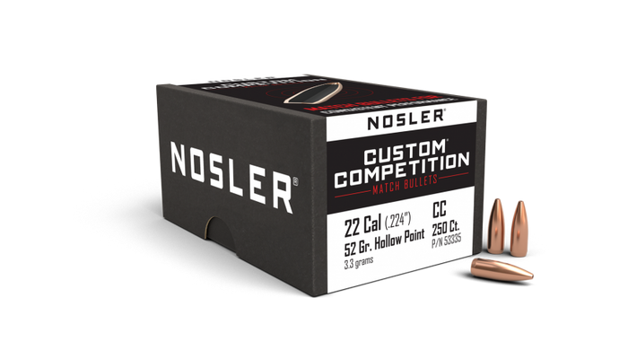 Nosler .224 Diameter 52 Grain Boat Tail Hollow Point Custom Competition Bullets