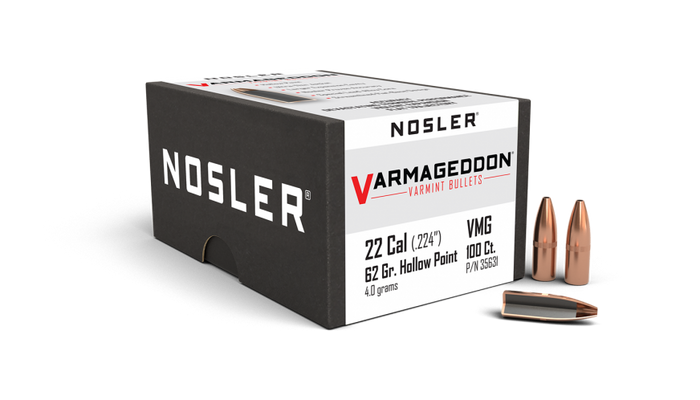 Nosler .224 Diameter 62 Grain Flat Base Hollow Point Varmageddon Bullets