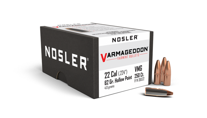 Nosler .224 Diameter 62 Grain Flat Base Hollow Point Varmageddon Bullets