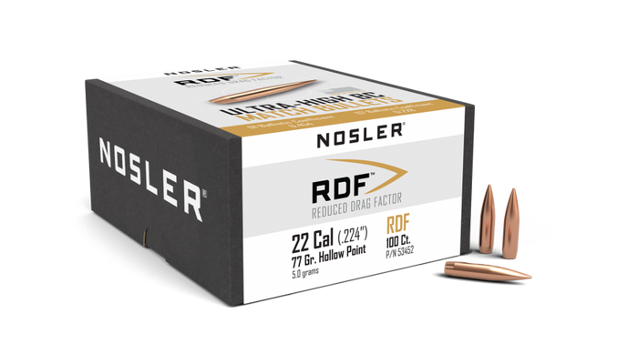 Nosler .224 Diameter 77 Grain Boat Tail Hollow Point RDF Bullets
