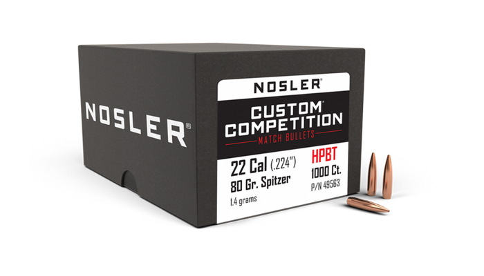 Nosler .224 Diameter 80 Grain Boat Tail Hollow Point Custom Competition Bullets