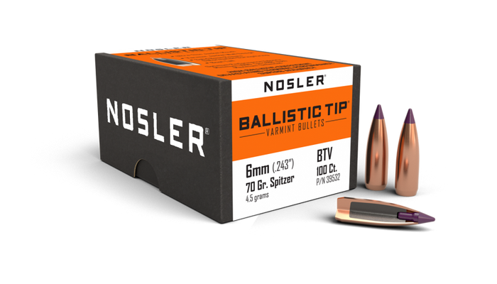 Nosler .243 Diameter 70 Grain Polymer Tip Ballistic Tip Bullets