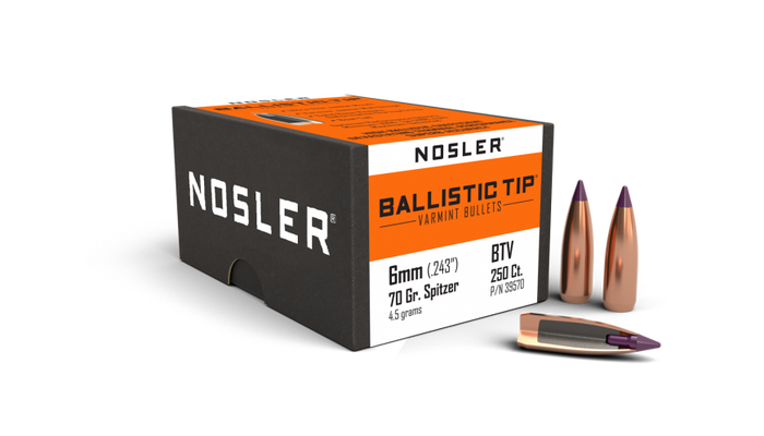 Nosler .243 Diameter 70 Grain Polymer Tip Ballistic Tip Bullets