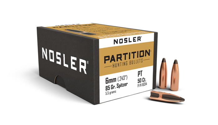 Nosler .243 Diameter 85 Grain Sptizer Partition 50 Count Bullets