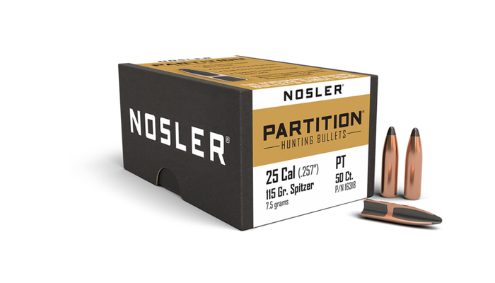 Nosler .257 Diameter 115 Grain Sptizer Partition 50 Count Bullets