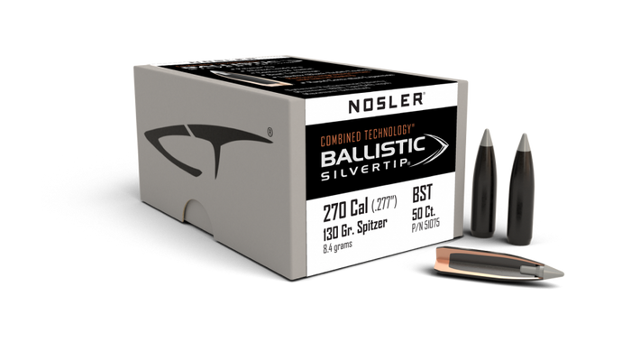 Nosler .277 Diameter 130 Grain Polymer Tip Ballistic Silvertip 50 Count Bullets