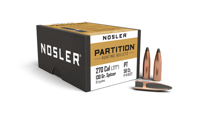Nosler .277 Diameter 130 Grain Sptizer Partition 50 Count Bullets