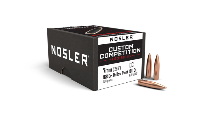 Nosler .284 Diameter 168 Grain Hollow Point Boat Tail Custom Competition 100 Count Bullets