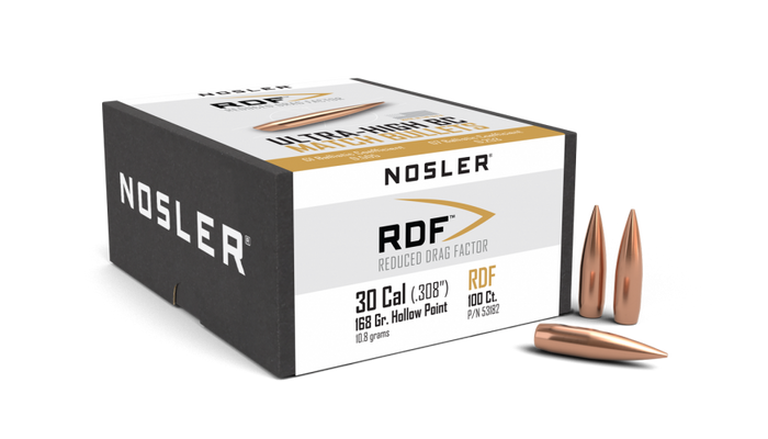Nosler .308 Diameter 168 Grain Hollow Point Boat Tail RDF 100 Count Bullets