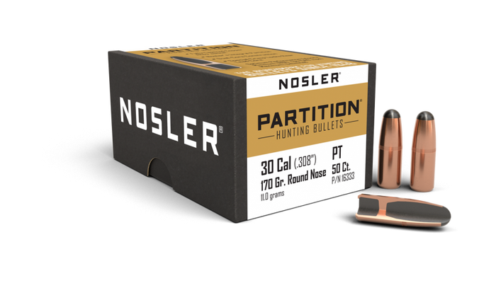 Nosler .308 Diameter 170 Grain Round Nose Partition 50 Count Bullets