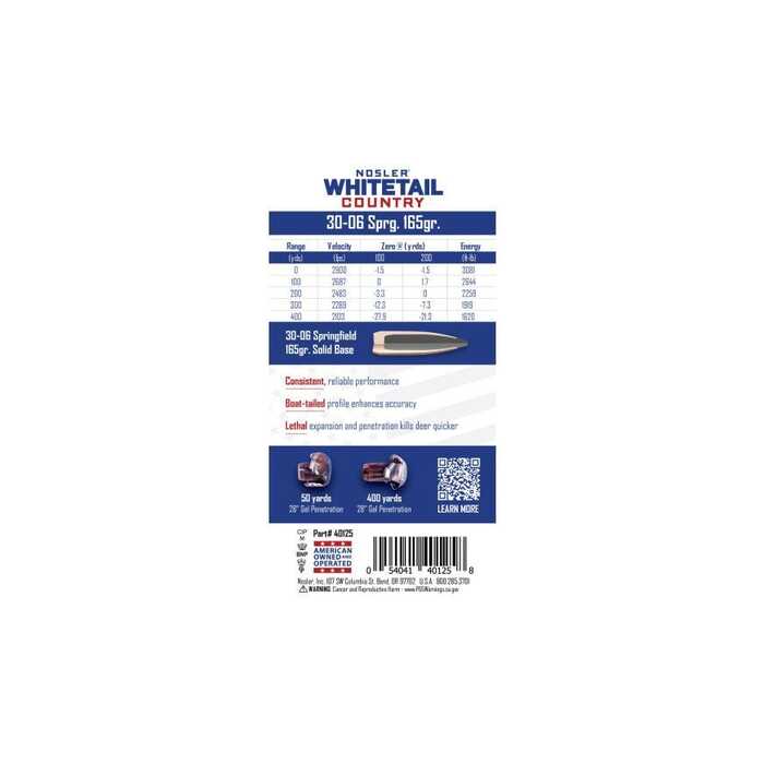 Nosler Ammunition 30-06 Springfield 165 Grain Solid Base Spitzer Boattail 20 Count