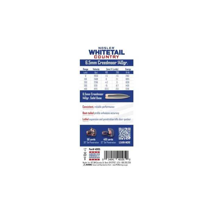 Nosler Ammunition 6.5 Creedmoor 140 Grain Solid Base Spitzer Boattail 20 Count