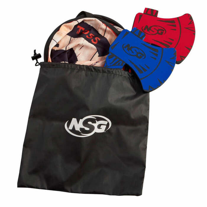 NSG Foam Axe Throwing Two Lightweight Axes with Large Easy Stick Target, Wood/Black/red/Blue Black, Brown