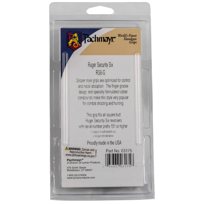 Pachmayr Gripper Grips with Finger Grooves Ruger Security Six, Service Six Rubber Black