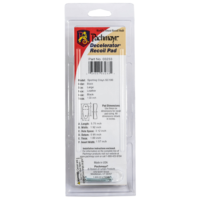 Pachmayr SC100 Decelerator Sporting Clays Recoil Pad 1 Inch(s) Rubber Black