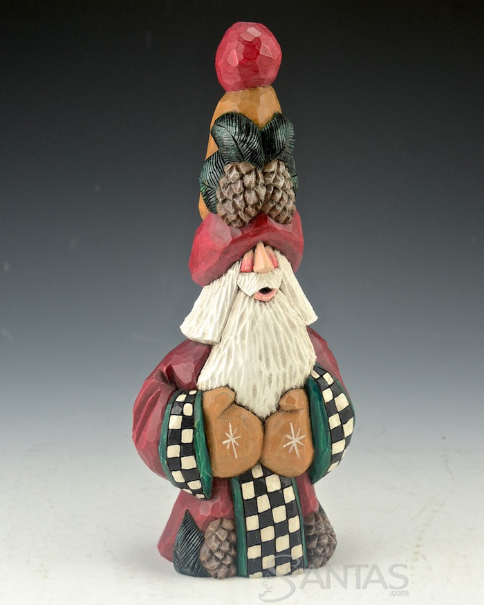 Pinecone Tall Hat Santa Carving by Dave Francis