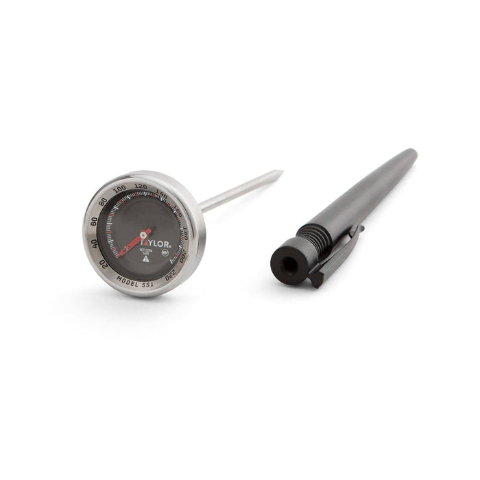 PRO Instant Read Thermometer with round metal dial and long stainless steel probe.