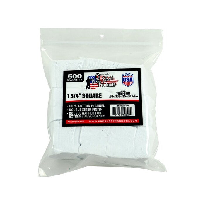 Pro-Shot Benchrest Cotton Flannel Cleaning Patches 28 - 38 Caliber 1-3/4" Pack of 500