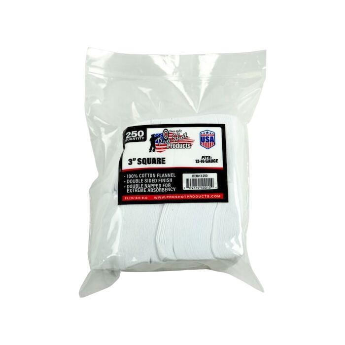 Pro-Shot Cotton Flannel Cleaning Patches 12-16 Gauge 3" Pack of 250