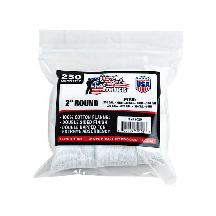 Pro-Shot Cotton Flannel Cleaning Patches 27 - 38 Caliber 2" Pack of 250