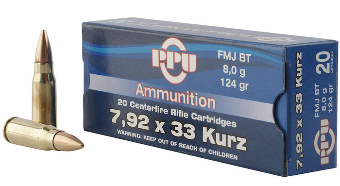 Prvi Partizan Ammunition 7.92x33mm Kurz Mauser 124 Grain Full Metal Jacket Boat Tail 20 Count