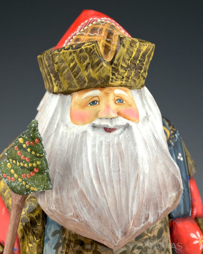 Red and Gold Decorated Russian Santa with Nativity