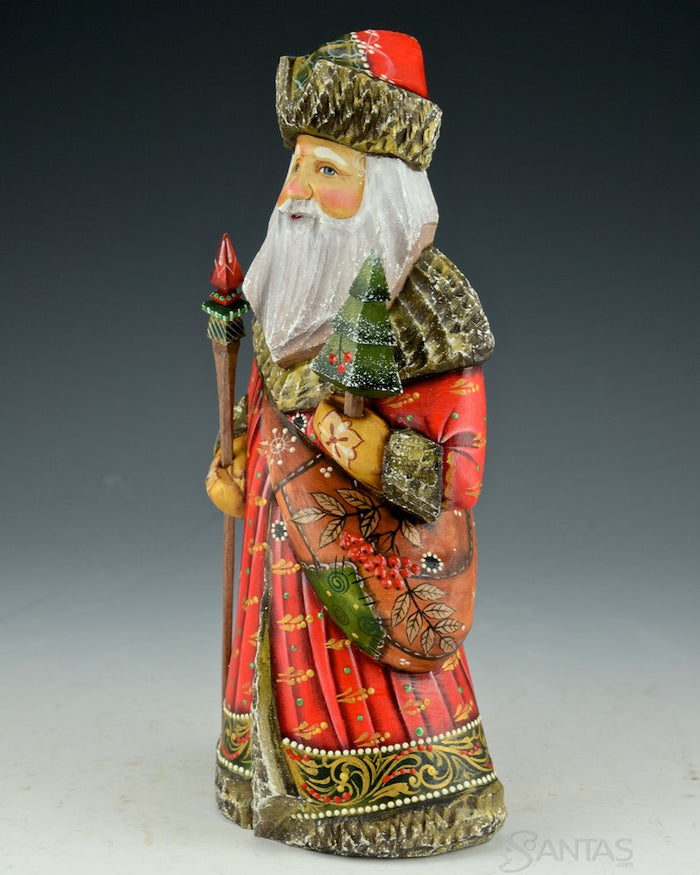 Red and Gold Detailed Russian Santa with Satchel