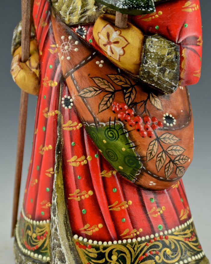 Red and Gold Detailed Russian Santa with Satchel