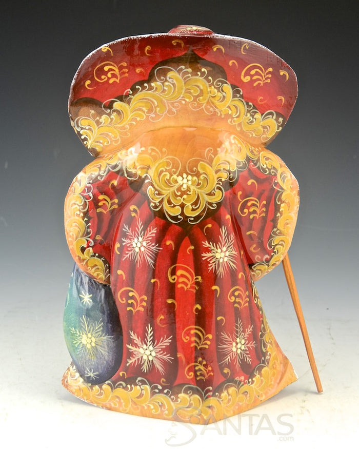Red and Gold Ornamental Russian Santa Carving