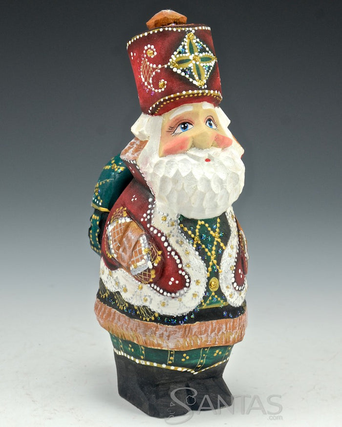 Red and Gold Russian Santa with Backpack
