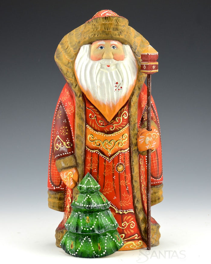 Red and Gold Santa with Christmas Tree 9.5"