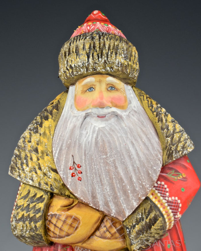 Red Green and Gold Decorative Russian Santa with Staff