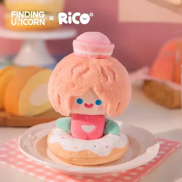 RiCO - Everywhere CELL RiCO with ME - HAPPY SWEETS PLUSH SERIES: A plush doll with peach-pink hair, seated in a donut, on preorder.