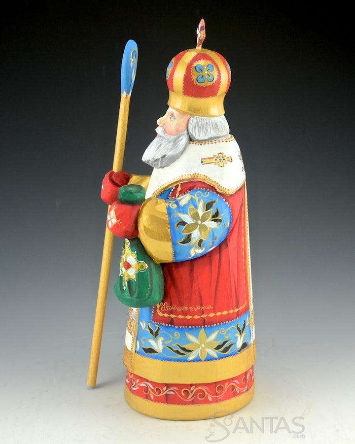 Saint Nicholas Russian Santa with Staff 10 inches
