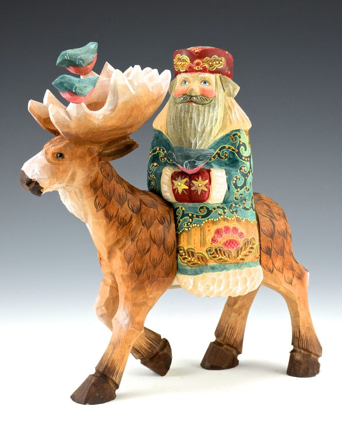 Santa and Birds Riding a Moose 8"