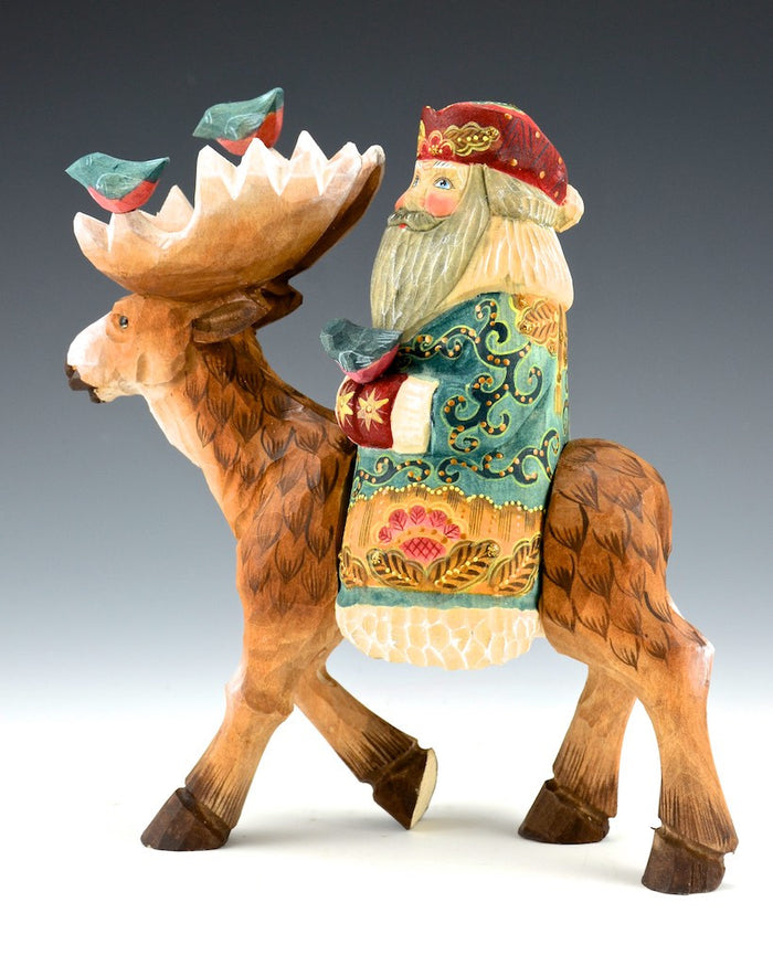 Santa and Birds Riding a Moose 8"