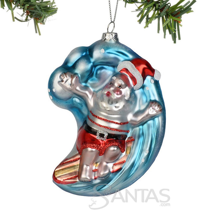 Santa Surfing on Wave Glass Ornament Department 56