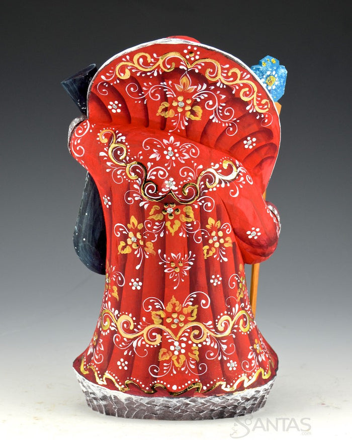 Scenic Russian Santa with Birds on Toy Bag
