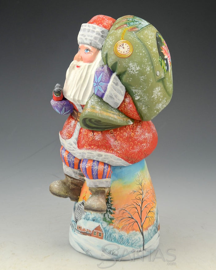 Scenic Sitting Santa with Large Toy Bag and Bird 7 inch