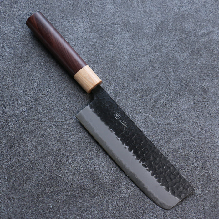 Seisuke Shitan Blue Super Hammered Kurouchi Nakiri 165mm Shitan Handle - Seisuke Knife