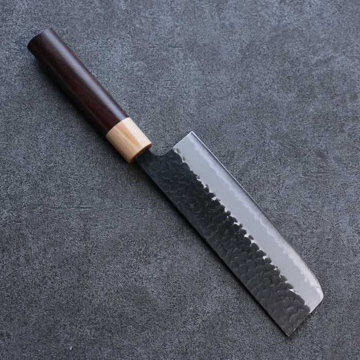 Seisuke Shitan Blue Super Hammered Kurouchi Nakiri 165mm Shitan Handle - Seisuke Knife