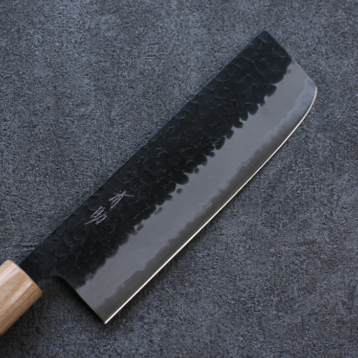 Seisuke Shitan Blue Super Hammered Kurouchi Nakiri 165mm Shitan Handle - Seisuke Knife