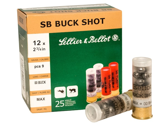 Sellier & Bellot Ammunition 12 Gauge 2-3/4" #00 1 1/8 oz Buckshot 25 Count