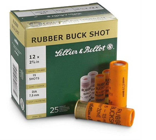 Sellier & Bellot Ammunition 12 Gauge 2-3/4" 7.5mm 1/8 oz Rubber Buckshot 25 Count