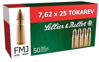 Sellier & Bellot Ammunition 7.62x25mm Tokarev 85 Grain Full Metal Jacket 50 Count