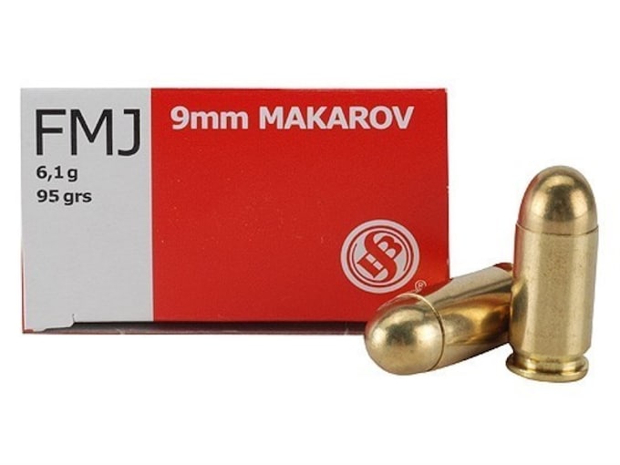 Sellier & Bellot Ammunition 9x18mm (9mm Makarov) 95 Grain Full Metal Jacket 50 Count